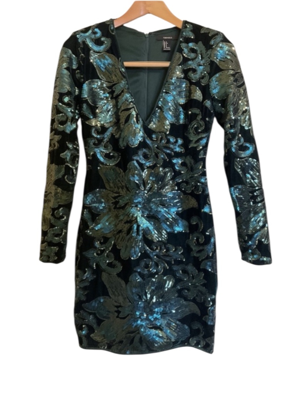 Damask Sequin Baroque Velvet Dress Womens Small Emerald Green Prom Homecoming